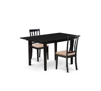 East West Furniture Norfolk Ensemble de 3 pièces comprenant une table de salle à manger rectangulaire avec feuille de papillon et 2 chaises rembourrées en lin Noir 81,3 x 137,2 cm