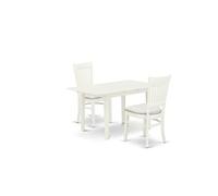 East West Furniture NOVA3-LWH-C Ensemble de table de salle à manger 3 pièces comprenant une table de salle à manger rectangulaire avec feuille de papillon et 2 chaises rembourrées en tissu de lin