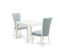 East West Furniture OXVE3-LWH-15 Ensemble de table de salle à manger 3 pièces pour petits espaces comprenant une table carrée de salle à manger et 2 chaises Parsons en tissu de lin bleu layette, 91,4