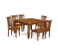 East West Furniture PFPO7-SBR-W Ensemble de salle à manger 7 pièces composé d'une table de salle à manger carrée avec feuille de papillon et 6 chaises de cuisine, 137 x 137 cm, marron selle