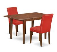 East West Furniture PSAB3-MAH-72 Ensemble de table de cuisine 3 pièces comprenant une table de salle à manger rectangulaire avec feuille de papillon et 2 chaises Parson en similicuir rouge brique