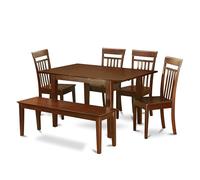 East West Furniture PSCA6C-MAH-W Ensemble de meubles de salle à manger 6 pièces comprenant une table de cuisine rectangulaire avec feuille de papillon et 4 chaises de salle à manger avec un banc, 81,3