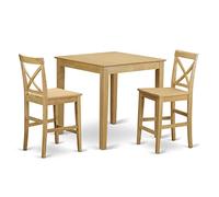 East West Furniture PUBS3-OAK-W Ensemble de salle à manger 3 pièces avec table carrée en bois et 2 chaises de cuisine, 91,4 x 91,4 cm, chêne