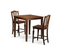 East West Furniture VNCH3-MAH-W Ensemble de pub 3 pièces à hauteur de comptoir pour petits espaces comprenant une table carrée de salle à manger et 2 chaises de cuisine, 91,4 x 91,4 cm, acajou