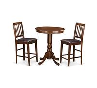 East West Möbel edvn3-mah-c Lot de 3 tables de pub et 2 chaises en cuir synthétique marron