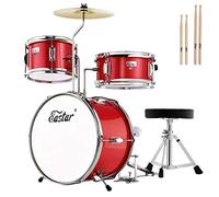 Eastar Drum Set 14 pouces pour débutants, kit de batterie junior 3 pièces avec caisse claire Tom basse, trône réglable, cymbale, pédale et deux paires de baguettes(Rouge métallisé)
