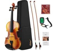 Eastar Ensemble de violon 4/4 en bois massif pour adultes avec étui rigide, repose-épaule, deux archets, accordeur à pince et cordes supplémentaires, EVA-330