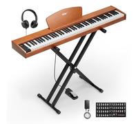 Eastar EP-80 Clavier Piano 88 Touches, Clavier Électrique Pleine Taille avec Touches Sensibles à la Vélocité, Ensemble Piano Numérique Portable pour Débutants avec Support, Pédale et Casque, Marron