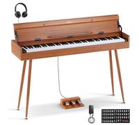 Eastar EUP-100 Piano Numérique 88 Touches, Piano à Clavier Lesté pour Débutant, avec Housse, Casque, Autocollants Musicaux, Triple Pédalier, Connexion Sans Fil, Enregistrement, MIDI - Bois Rétro