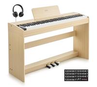 Eastar EUP-110 Piano Numérique 88 Touches Lestées, Piano Électrique Domestique pour Débutant, avec Casque, Autocollants Musicaux, Écran, 3 Pédales, Connexion Sans Fil, Enregistrement - Bois Clair