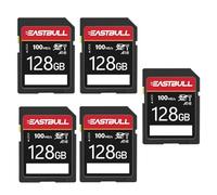 EASTBULL Lot de 5 cartes SD 128 Go U3 V30 haut débit 100 Mo/s en lecture classe 10 pour appareil photo, vidéo Full HD, avec 5 mini étuis (128 Go, lot de 5)