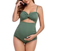 EastElegant Maillot de bain de maternité une pièce avec découpe dans le dos - Bikini de grossesse - Maillot de bain pour femmes enceintes avec découpe dentelle, vert militaire, XX-Large