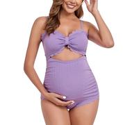 EastElegant Maillot de bain de maternité une pièce avec découpe dans le dos - Bikini de grossesse - Maillot de bain pour femmes enceintes avec découpe dentelle, violet clair, Taille L