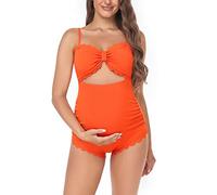 EastElegant Maillot de bain de maternité une pièce avec découpe dorsale - Bikini de grossesse - Maillot de bain pour femmes enceintes avec bord festonné, Orange, L