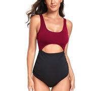 EastElegant Maillot de Bain Une pièce de Grossesse Dos Nu avec Cordon de Serrage réglable au Niveau de la Poitrine, Rouge/Noir, L