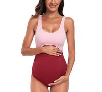 EastElegant Maillot de Bain Une pièce de maternité à découpes Ploka à Pois, Rose + Rouge, Taille L