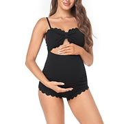 EastElegant Maillot de bain une pièce de maternité avec découpe dans le dos - Bikini de grossesse festonné - Maillot de bain pour femme enceinte, noir, Taille XL