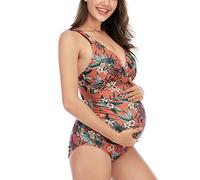 EastElegant Maillot de Bain Une pièce pour Femme Enceinte, Motif Floral, col en V (Rose, Small)