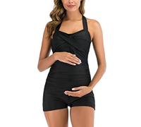 EastElegant Maillot de Bain Une pièce rétro Halter avec Boyleg Grossesse(Noir,Medium)