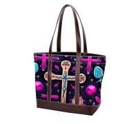 Easter Art Cross-1134 Grand sac à main en cuir délavé doux pour femme, Multicolore 01, 33.8x12x31cm/13.3x4.7x12.2 in