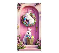 Easter Banner Door Sign | 75 x 70 Inch Mignon Waterproof Happy Easter Backdrop, Front Door Hanging Decor For Office Classroom Farmhouse Porch Entryway Yard Garden Spring Party