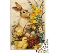 Easter Basket with Bunny-3 Puzzle 1000 Pieces Cadeau Unique Jeu Éducatif Défi Jouet À De Qualité Supérieure Peinture Art pour Adultes Et Enfants 38x26cm/1000pcs