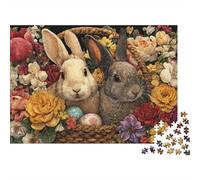 Easter Basket with Rabbits Puzzles 1000 Pieces Cadeau Unique Jeu Éducatif Challenge Toy À De Qualité Supérieure Peinture Art pour Adultes Et Enfants À Partir De 12 Ans 70x50cm/1000pcs