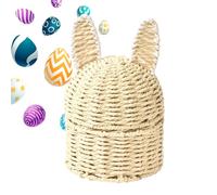 Easter Bunny Basket - Hand-Woven Snack Container, 6.5x6.5x10.24 Inches Toy Organizer Basket with Cute Bunny Design, Decorative Storage, Home Party Accessory for Dining Table Front Porch Church