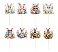 Easter Bunny Cupcake Toppers, Festive Bunny Cake Decorations, Cute Colorful 8 Styles Food Picks, Easter Dessert Toppers for Shower, Birthday Party Supplies Holiday Celebration