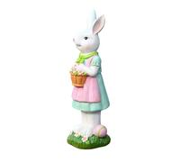 Easter Bunny Decorations - Spring Resin Rabbit Statue, Bunny Mantel Decoration with Hand-Painted Weather-Resistant Finish, Realistic Garden Figurine, Floral Sculpture for Home Outdoor Porch Entryway