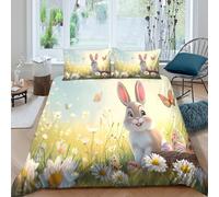 Easter bunny Ensemble De Literie Facile d'entretien Microfibre 3 Pièces 3D Imprimée Cartoon printemps scène Linge de Lit avec Fermeture Éclair Respirante for Décoration de Chambre King（220x240cm）