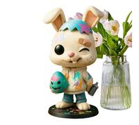 Easter Bunny Figurines - Holiday Decor - Painter Rabbit Sculpture - for Nightstand Bedside Dressing Table Bookcase Display Cabinet Window Sill Study Bedroom Living Room Home