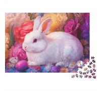 Easter Bunny Floral 100% Recycled Cardboard Bunny with Easter Eggs 1000 Piece Jigsaw for Adults Unique Beautiful Decoration Puzzle 38x26cm/1000pcs