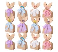 Easter Bunny Goodie Bags - 12/24pcs Boho Diy Paper Gift Boxes With Neutral Bow Ribbon & Artificial Flow (24pcs)