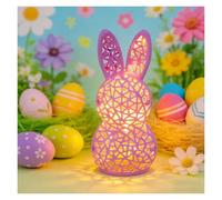 Easter Bunny Lamp 3D Printed Hollow Out Bunny Figurine Light Up Rabbit Statues for Table Office Bookshelf Decor Easter Spring Home Decor Gifts(Purple)