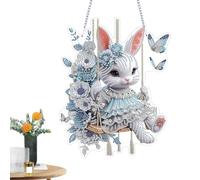 Easter Bunny Rhinestone Painting Pendant, Sparkling Bunny Ornament, 5x7 inches Window Charm with Double Sided, Acrylic Flower Art, Hanging Gem Decor with Spring Style, Rhinestone Craft for Adult