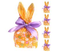Easter Bunny Treat Bags, Bunny Ears Candy Goodie Bags, 5X Gift Pouches with Bow, 7.87x3.54in Party Favors, Eastern Decorations for Cookie, Snack, Toys, and Jewelry Packaging