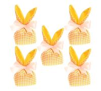 Easter Bunny Treat Bags, Bunny Ears Candy Goodie Bags, 5X Gift Pouches with Bow, 7.87x3.54in Party Favors, Eastern Decorations for Cookie, Snack, Toys, and Jewelry Packaging