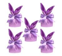 Easter Bunny Treat Bags, Bunny Ears Candy Goodie Bags, 5X Gift Pouches with Bow, 7.87x3.54in Party Favors, Eastern Decorations for Cookie, Snack, Toys, and Jewelry Packaging