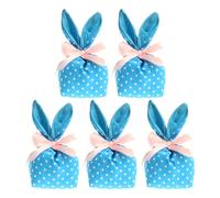 Easter Bunny Treat Bags, Bunny Ears Candy Goodie Bags, 5X Gift Pouches with Bow, 7.87x3.54in Party Favors, Eastern Decorations for Cookie, Snack, Toys, and Jewelry Packaging
