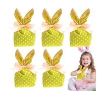 Easter Bunny Treat Bags, Bunny Ears Candy Goodie Bags, 5X Gift Pouches with Bow, 7.87x3.54in Party Favors, Eastern Decorations for Cookie, Snack, Toys, and Jewelry Packaging
