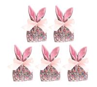 Easter Bunny Treat Bags, Bunny Ears Candy Goodie Bags, 5X Gift Pouches with Bow, 7.87x3.54in Party Favors, Eastern Decorations for Cookie, Snack, Toys, and Jewelry Packaging