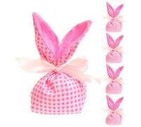 Easter Bunny Treat Bags, Bunny Ears Candy Goodie Bags, 5X Gift Pouches with Bow, 7.87x3.54in Party Favors, Eastern Decorations for Cookie, Snack, Toys, and Jewelry Packaging