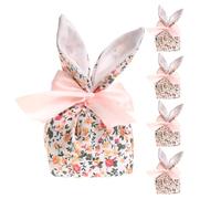 Easter Bunny Treat Bags, Bunny Ears Candy Goodie Bags, 5X Gift Pouches with Bow, 7.87x3.54in Party Favors, Eastern Decorations for Cookie, Snack, Toys, and Jewelry Packaging