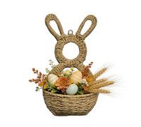 Easter Bunny Wall Basket - Rattan Woven Easter Rabbit Decor Wall Pocket, Bunny Hand Woven Hanging Planter For Home Farmhouse Outdoor Indoor Fence Entryway Living Room Balcony Spring Decor
