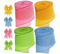 Easter Burlap Ribbon - Spring Wired Bow, Portable Wrapping Strip | Colorful Giffts Decoration Holiday Edge Ribbon | Floral Package Trim, Craft Bouquet Roll for Basket Parties Arrangement Supplies
