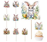 Easter Cake Topper - Paper, 8-Piece Set | Bunny Themed Cupcake Picks | Easter Holiday Cupcake Picks For Shower Party Supplies Dessert Table And Celebration