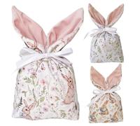 Easter Candy Bags, Holiday Favor Pouches, 10 Pieces Bunny Ear Sacks with Drawstring Closure, Treat Gift Holders with Festive Print, Party Packaging, Cute Giveaway Use for Celebration Gatherings