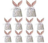 Easter Candy Bags - Plush Fabric 23x15cm | 10 Pieces Goody Favor Drawstring Bags, Bunny Ear Easter Treat Bag | For Party, Holiday, Birthday, Wedding, Family Gathering, And Celebration
