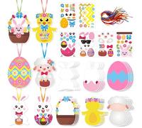 Easter Craft Kit for Kids, 24 Pack DIY Hanging Ornaments with Stickers & Ribbons, Easter Decorations to Make - Creative Easter Bunny Egg Arts and Crafts for Children, Home School Party Decoration